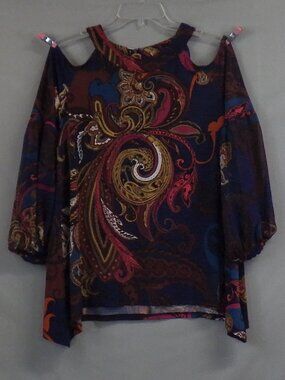 Coco Blanco Multicolor Paisley Cold Shoulder Blouse   A659